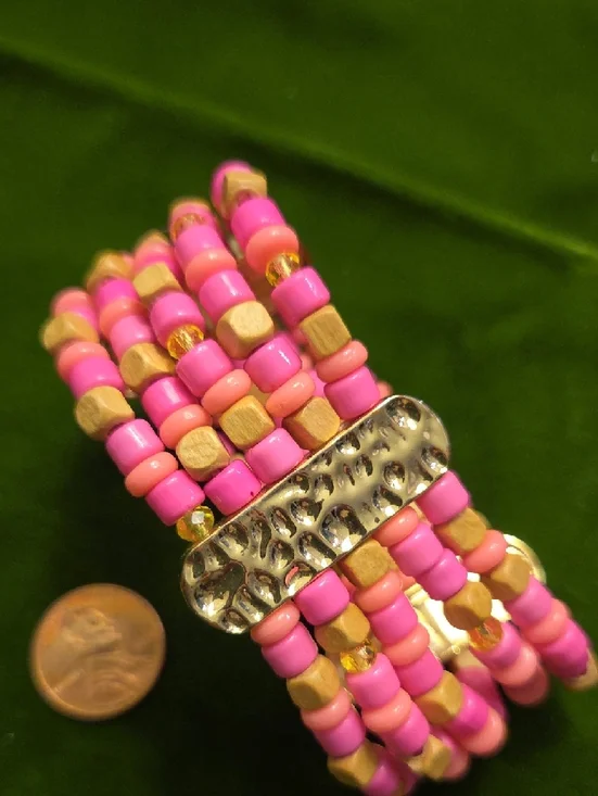 Lilly Pulitzer Pink and Gold Beaded Stretch Bracelet - Women Jewelry - Picture 2 of 4